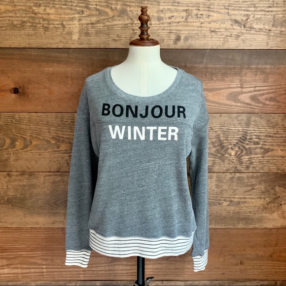 Sundry Tops - Sundry “Bonjour Winter” Gray Sweatshirt
